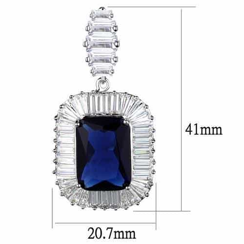 Brass Sapphire Emerald-Cut Baguette Halo Drop Earrings view 2