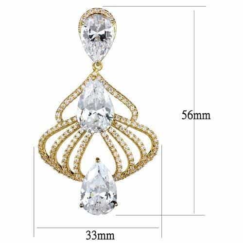 Brass Gold CZ Fan Shell Pear Drop Earrings view 2