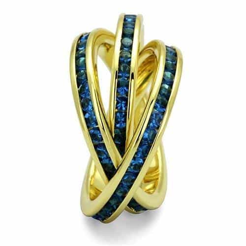 Brass Gold Blue Sapphire CZ Triple Rolling Ring view 8