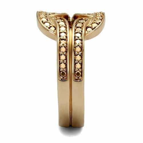 Brass Rose Gold Brown CZ Crossover Ring | The Stainless Jewelry view 4