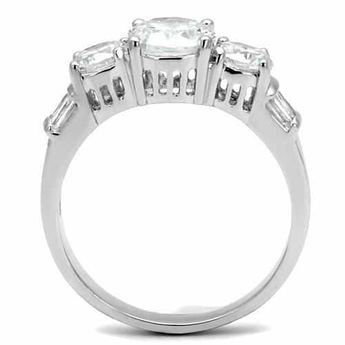 Brass CZ Round Three-Stone Baguette Accent Ring view 3