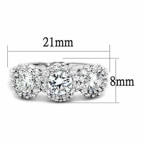 Brass CZ Three-Stone Round Halo Ring | The Stainless Jewelry view 6