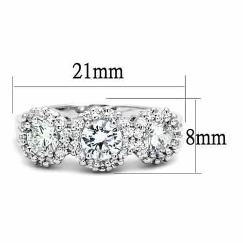 Brass CZ Three-Stone Round Halo Ring | The Stainless Jewelry view 2
