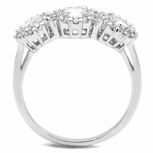 Brass CZ Three-Stone Round Halo Ring | The Stainless Jewelry view 7
