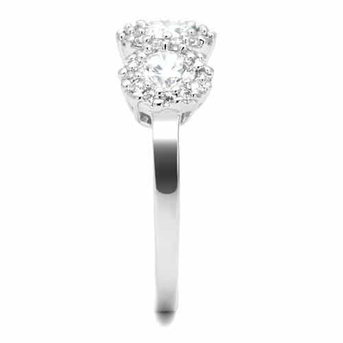 Brass CZ Three-Stone Round Halo Ring | The Stainless Jewelry view 8