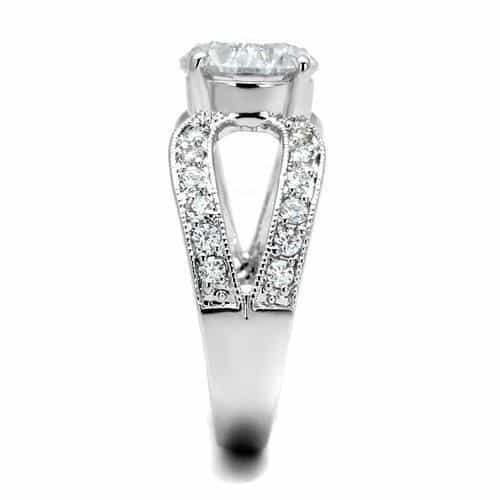 Brass CZ Round Solitaire Milgrain Pavé Ring view 4