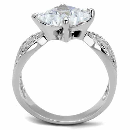 Brass CZ Princess Solitaire Pavé Split Shank Ring view 7
