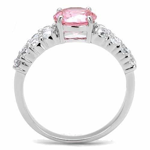 Brass Pink CZ Round Solitaire Pavé Band Ring view 3
