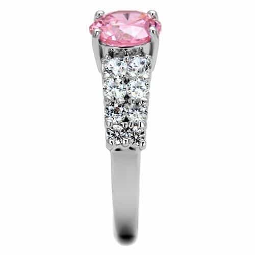 Brass Pink CZ Round Solitaire Pavé Band Ring view 8