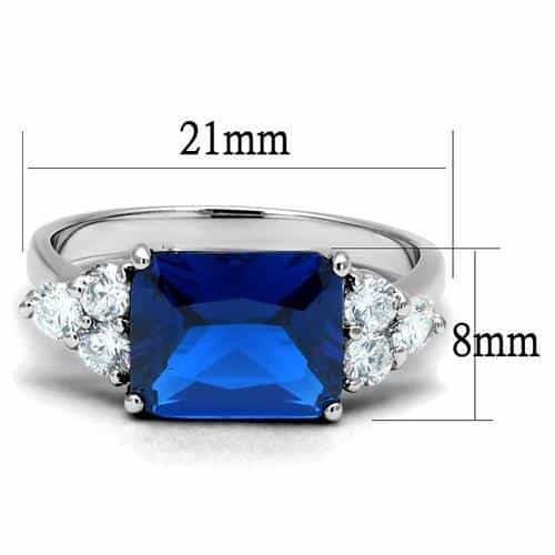 Brass Blue Sapphire Emerald-Cut Three-Stone Ring view 6