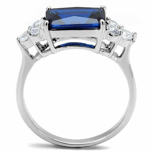 Brass Blue Sapphire Emerald-Cut Three-Stone Ring view 7
