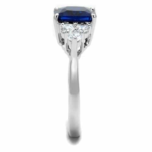 Brass Blue Sapphire Emerald-Cut Three-Stone Ring view 8