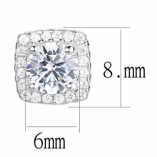 Sterling Silver CZ Round Cushion Halo Stud Earrings view 2