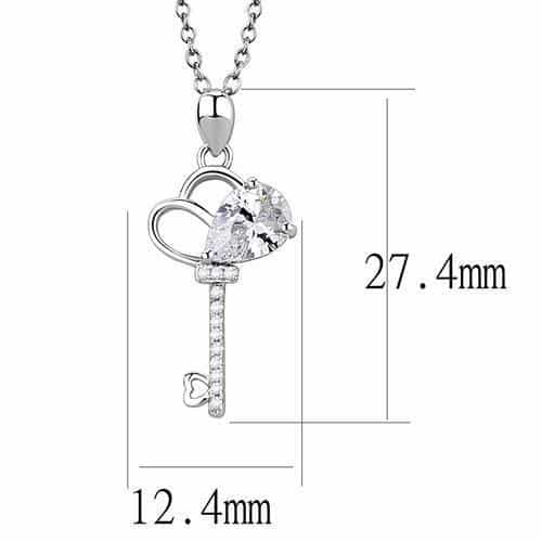 Sterling Silver CZ Heart Key Small Pendant view 4