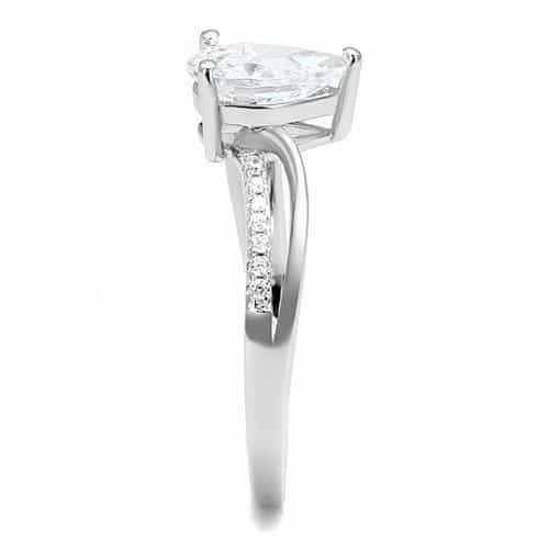 Sterling Silver CZ Pear Solitaire Pavé Band Ring view 8