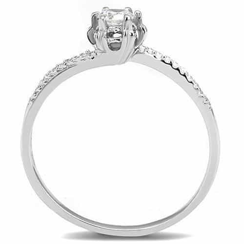Sterling Silver CZ Round Solitaire Pavé Cathedral Ring view 3