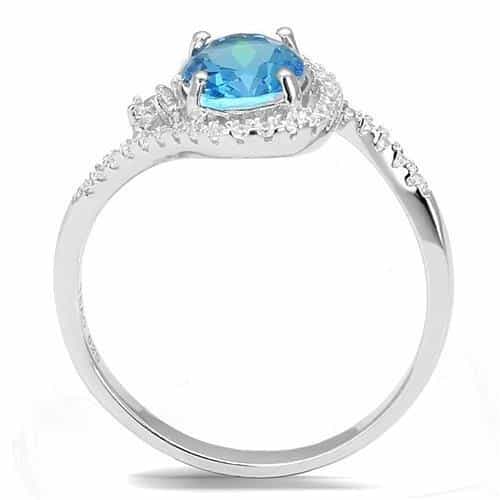 Sterling SilverBlue Topaz Oval Bypass Halo Ring view 7