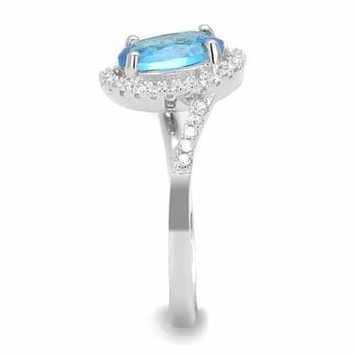 Sterling SilverBlue Topaz Oval Bypass Halo Ring view 4