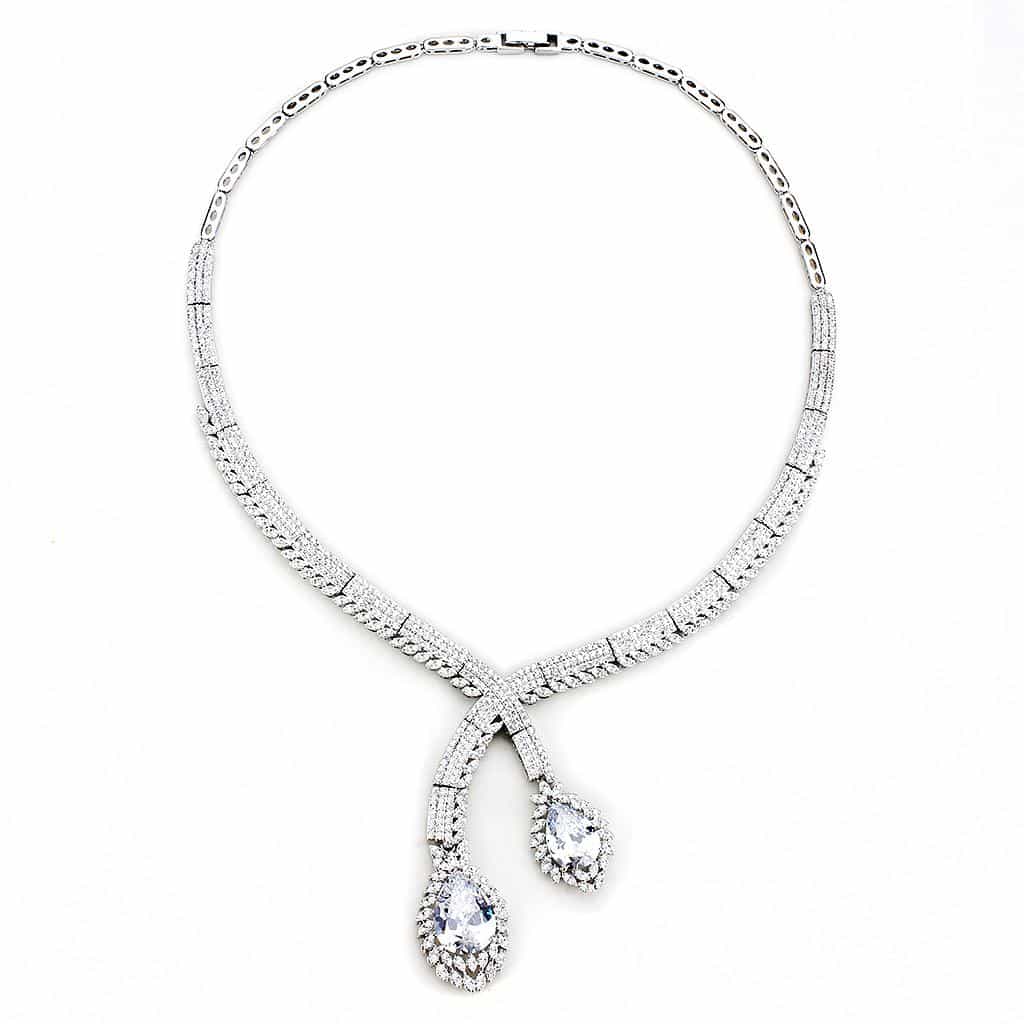 Brass CZ Pear Drop Pavé Y-Chain Set Ring | The Stainless Jewelry view 8