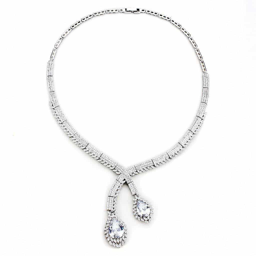 Brass CZ Pear Drop Pavé Y-Chain Set Ring | The Stainless Jewelry view 2