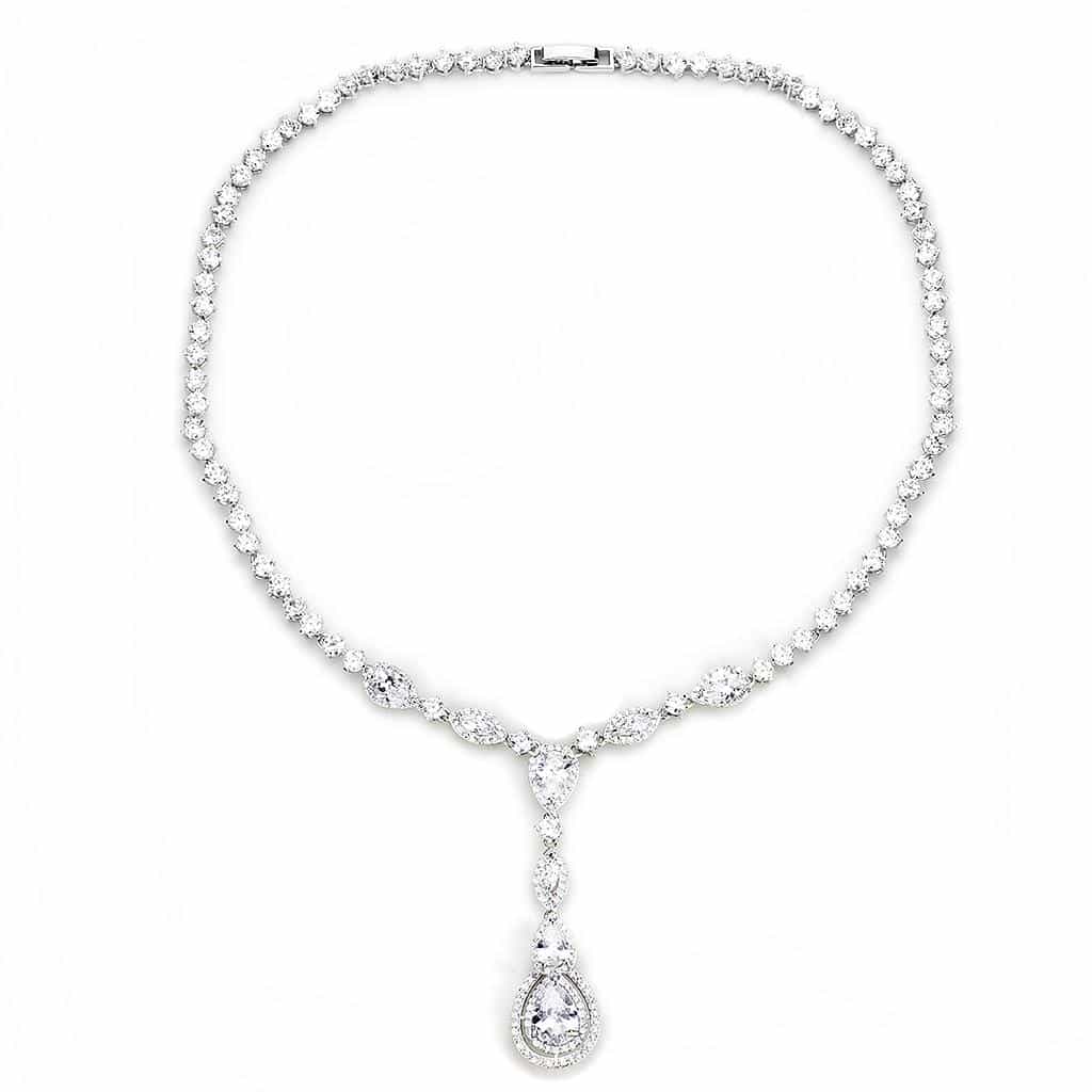 Brass CZ Pear Drop Station Y-Chain Set Necklace view 8
