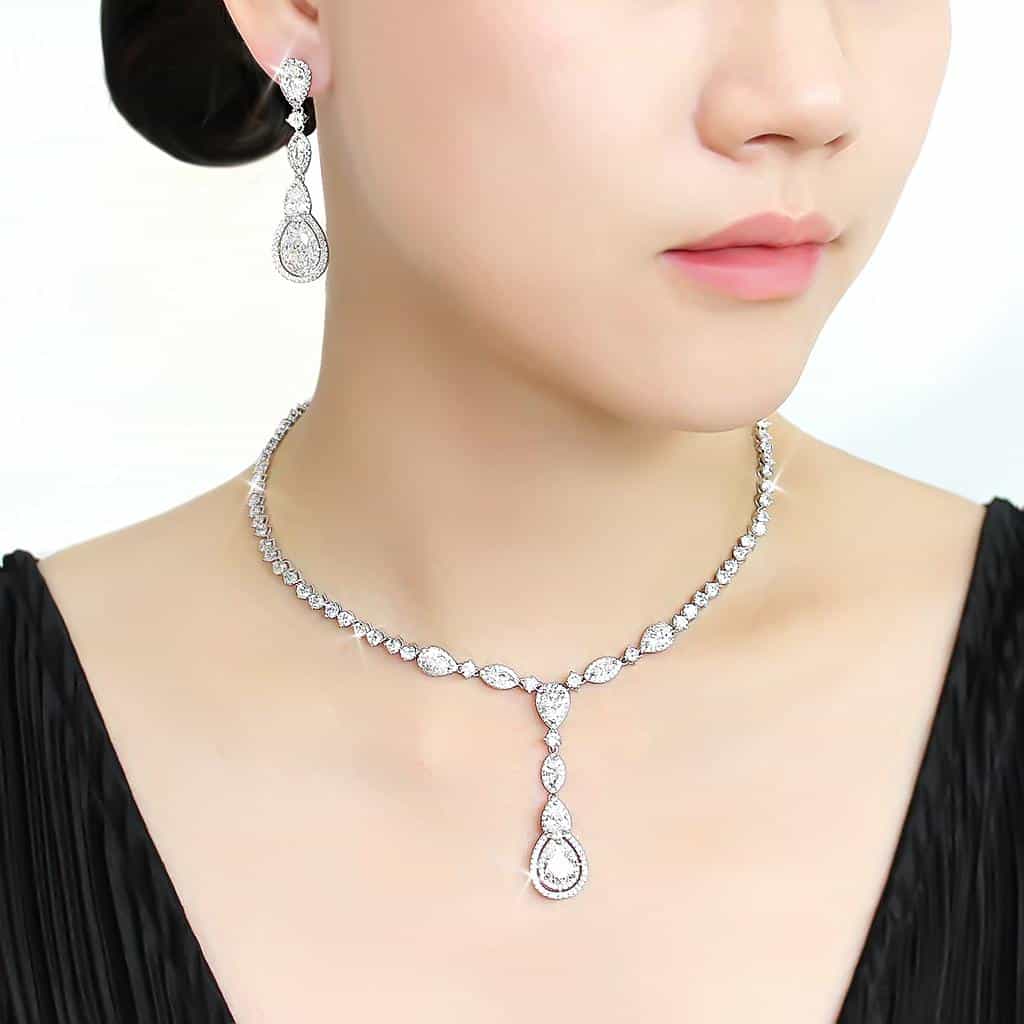 Brass CZ Pear Drop Station Y-Chain Set Necklace view 12