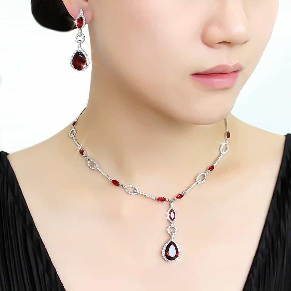 Brass Garnet CZ Pear Drop Y-Necklace Set Necklace view 12