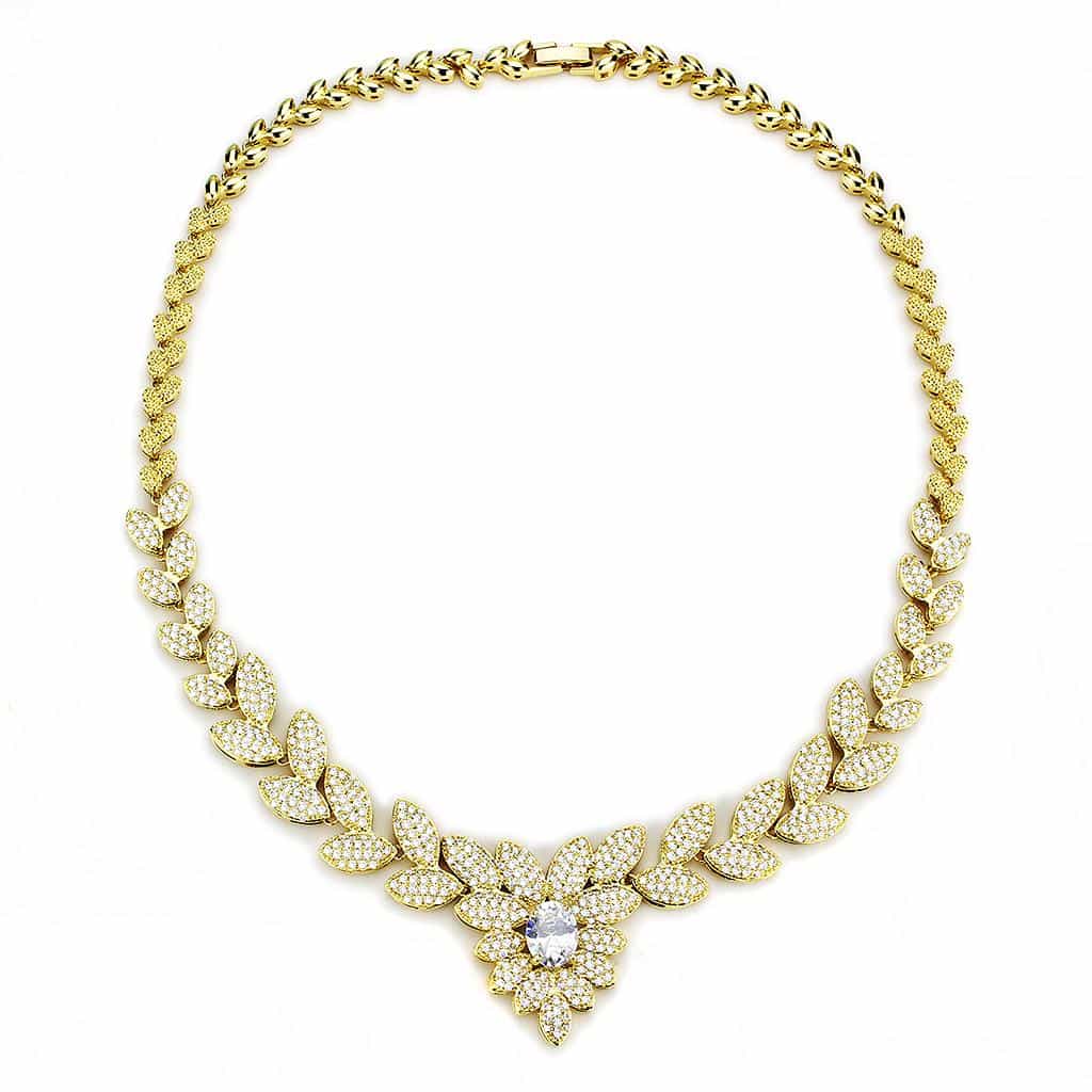 Brass Gold CZ Leaf Vine Collar Set | The Stainless Jewelry view 2