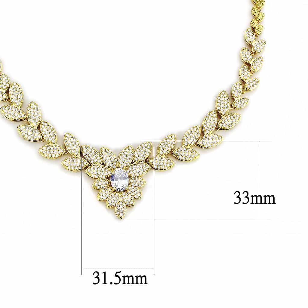 Brass Gold CZ Leaf Vine Collar Set | The Stainless Jewelry view 3