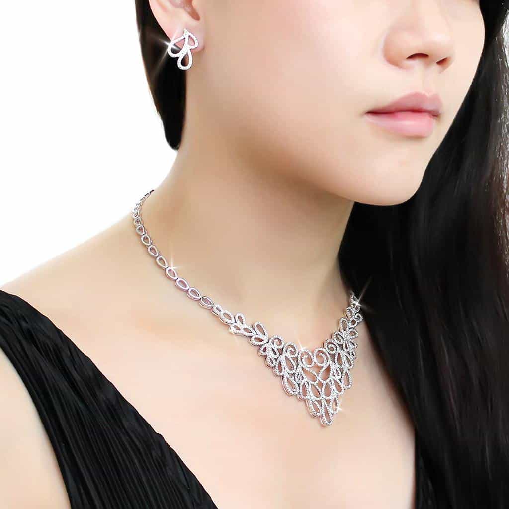 Brass CZ Open Scroll Filigree Bib Set | The Stainless Jewelry view 12