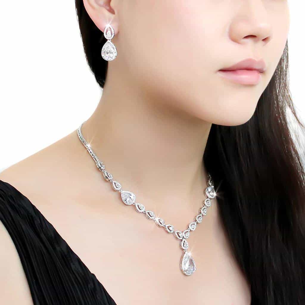 Brass CZ Marquise Leaf Pear Drop Set | The Stainless Jewelry view 6