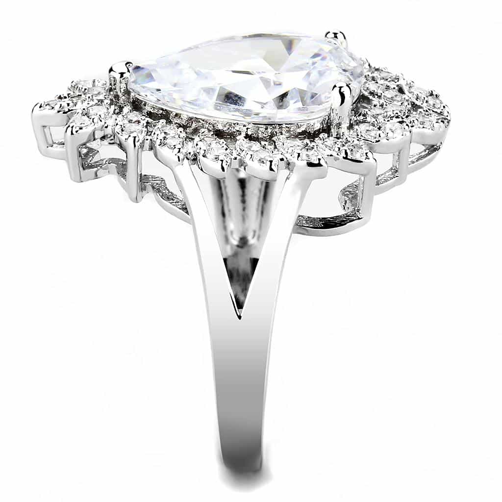 Brass CZ Oval Sunburst Flower Halo Cocktail Ring view 9