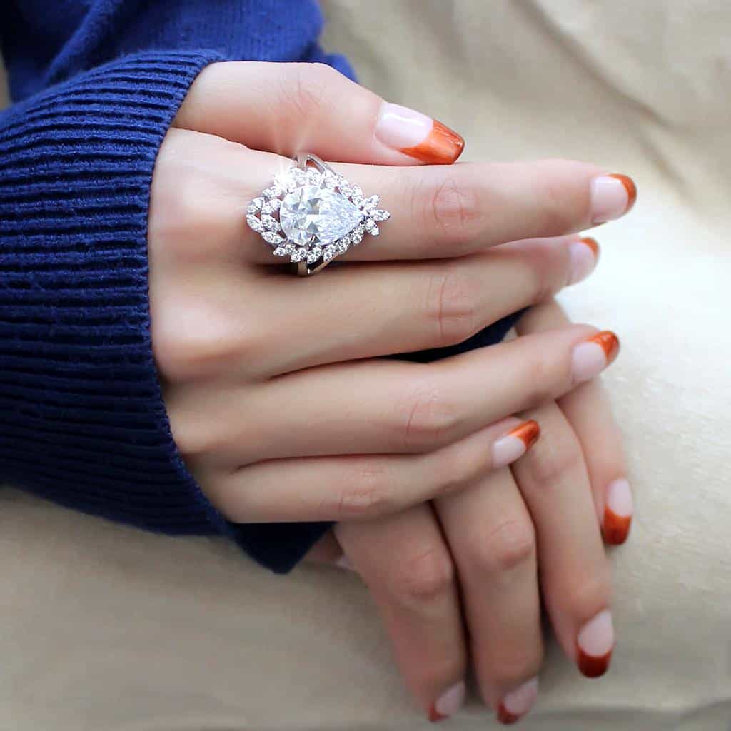 Brass CZ Oval Sunburst Flower Halo Cocktail Ring view 10