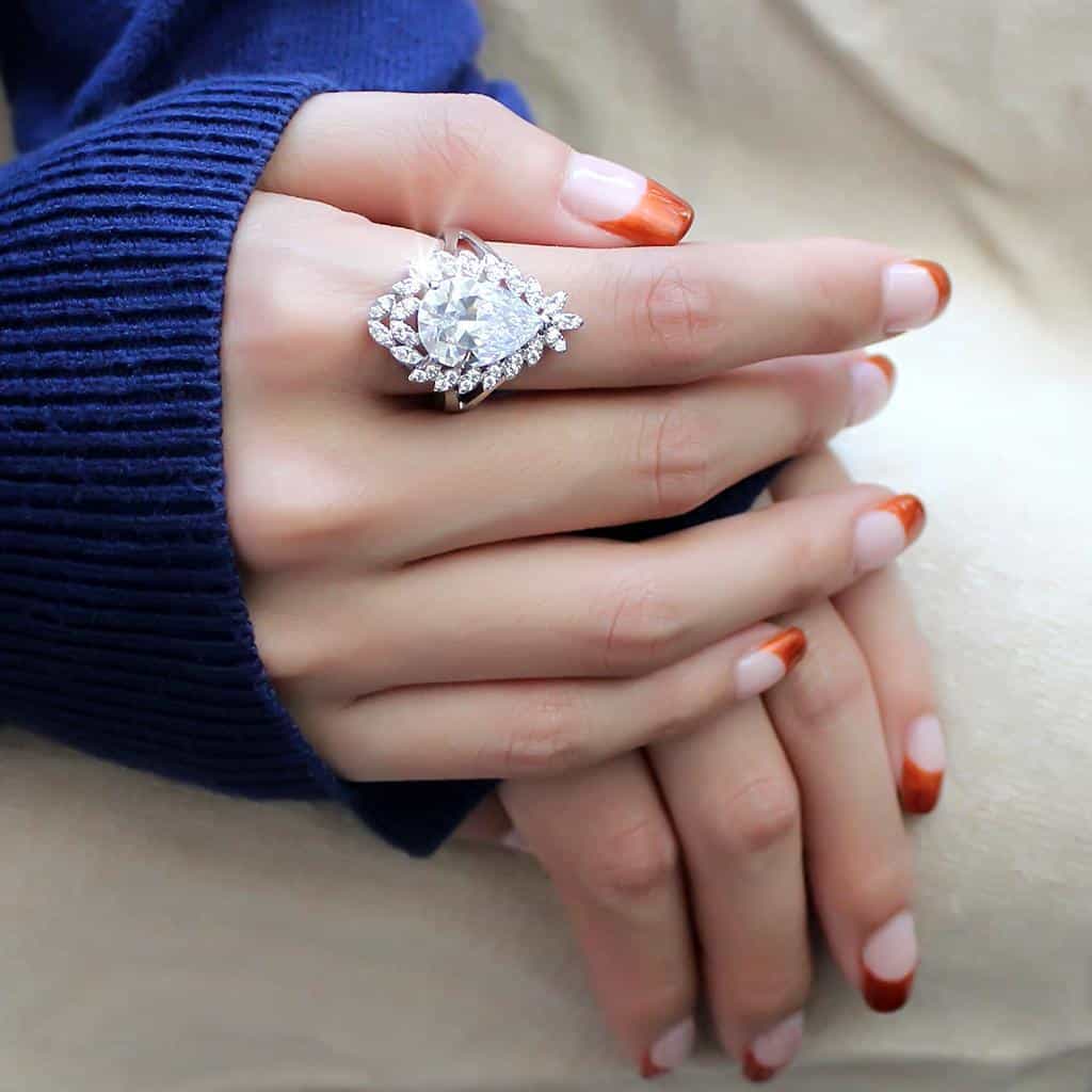 Brass CZ Oval Sunburst Flower Halo Cocktail Ring view 5