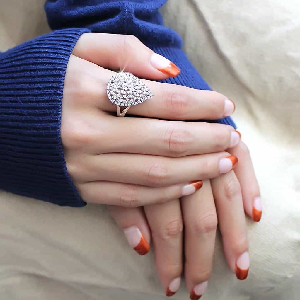 Brass CZ Marquise Cluster Wide Shield Ring view 5
