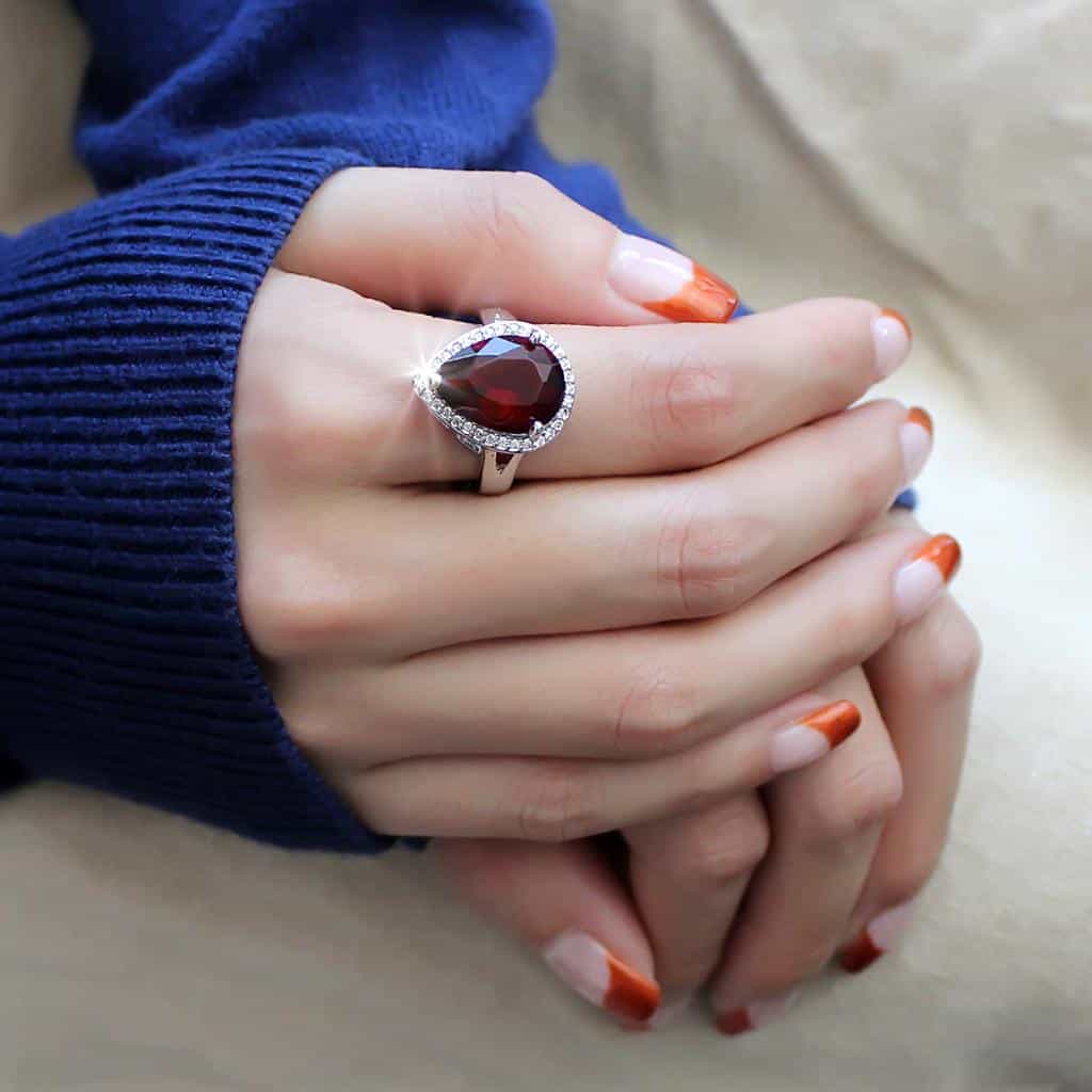 Brass Garnet Pear CZ Halo Open Shank Ring | The Stainless Jewelry view 10