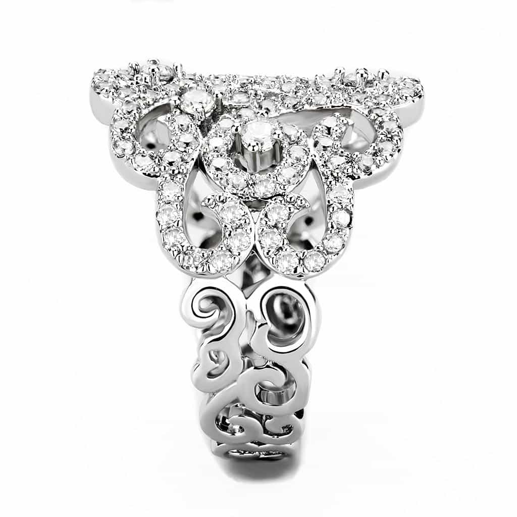 Brass CZ Open Filigree Scroll Wide Dome Ring view 9