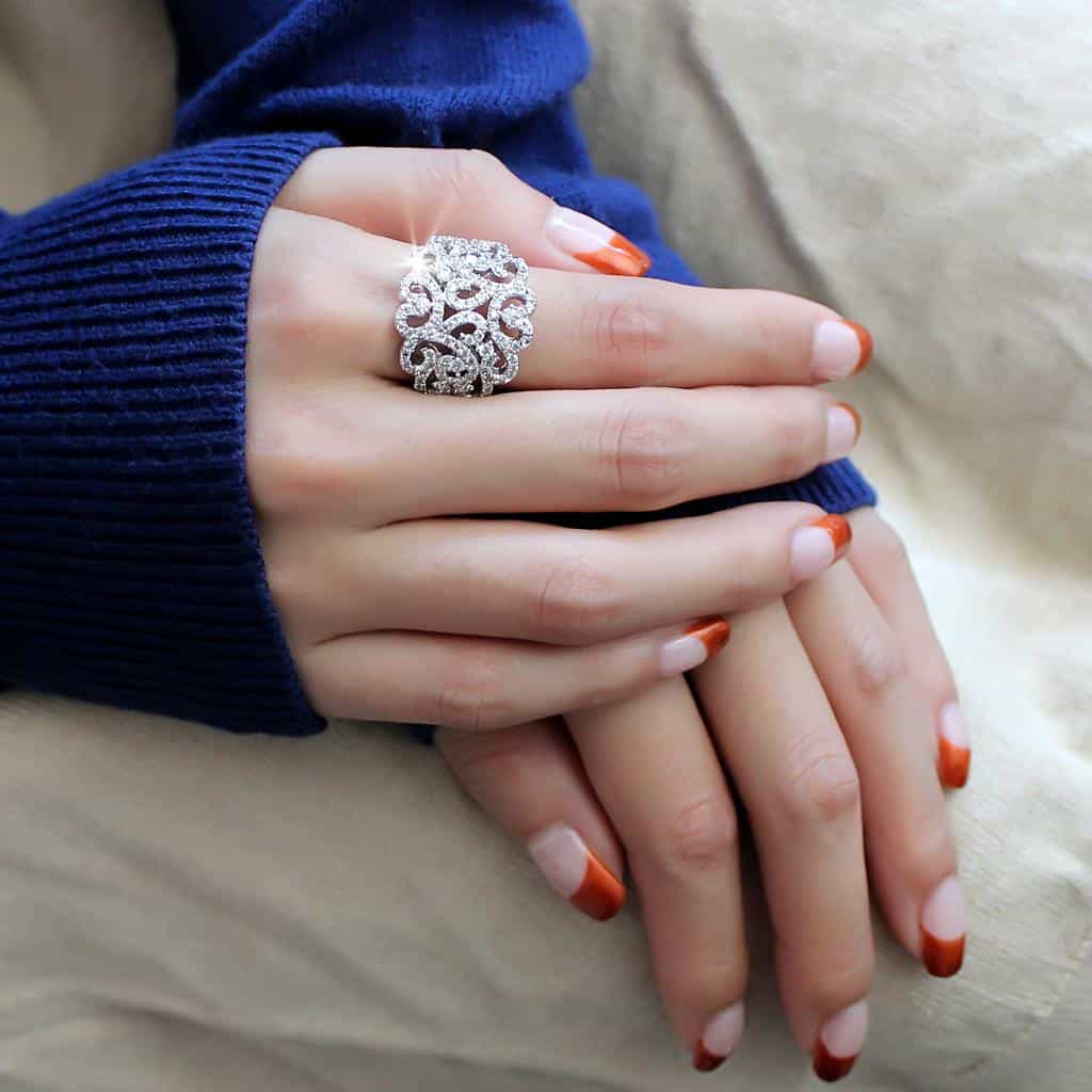 Brass CZ Open Filigree Scroll Wide Dome Ring view 10