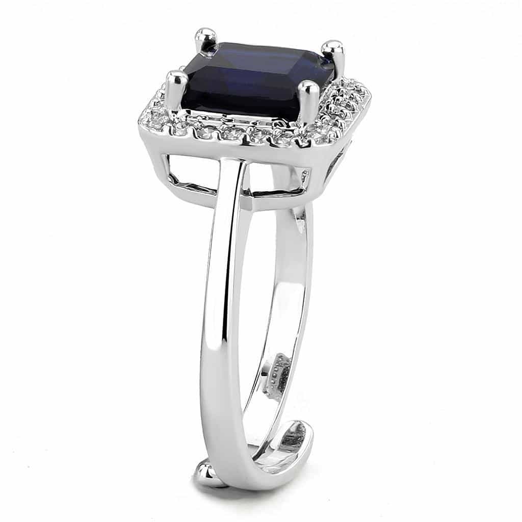 Brass Sapphire Emerald-Cut CZ Halo Ring | The Stainless Jewelry view 4