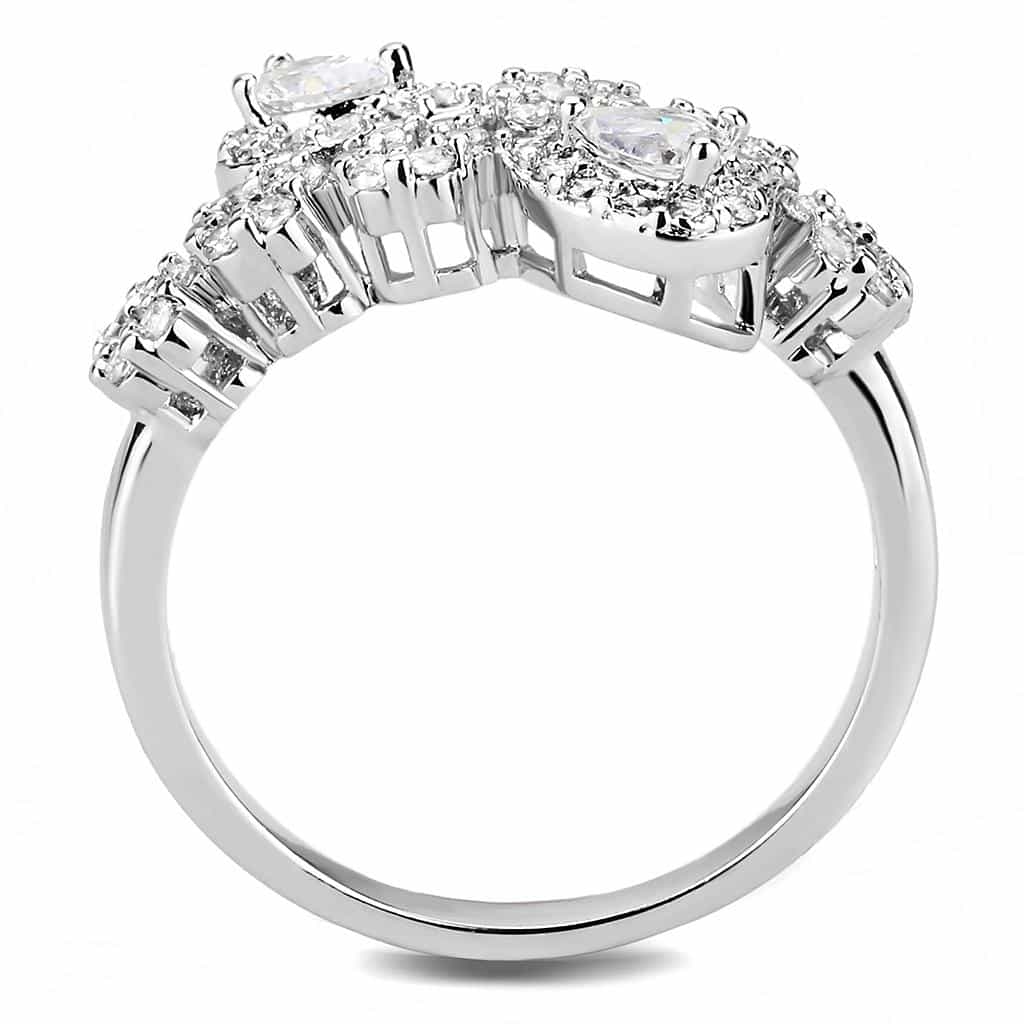 Brass CZ Three-Stone Round Halo Infinity Ring view 8