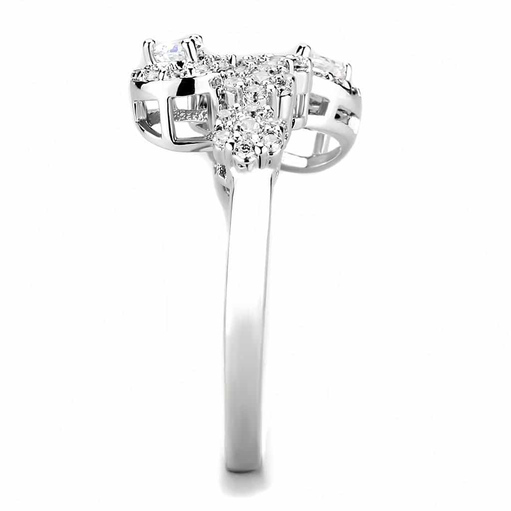 Brass CZ Three-Stone Round Halo Infinity Ring view 9