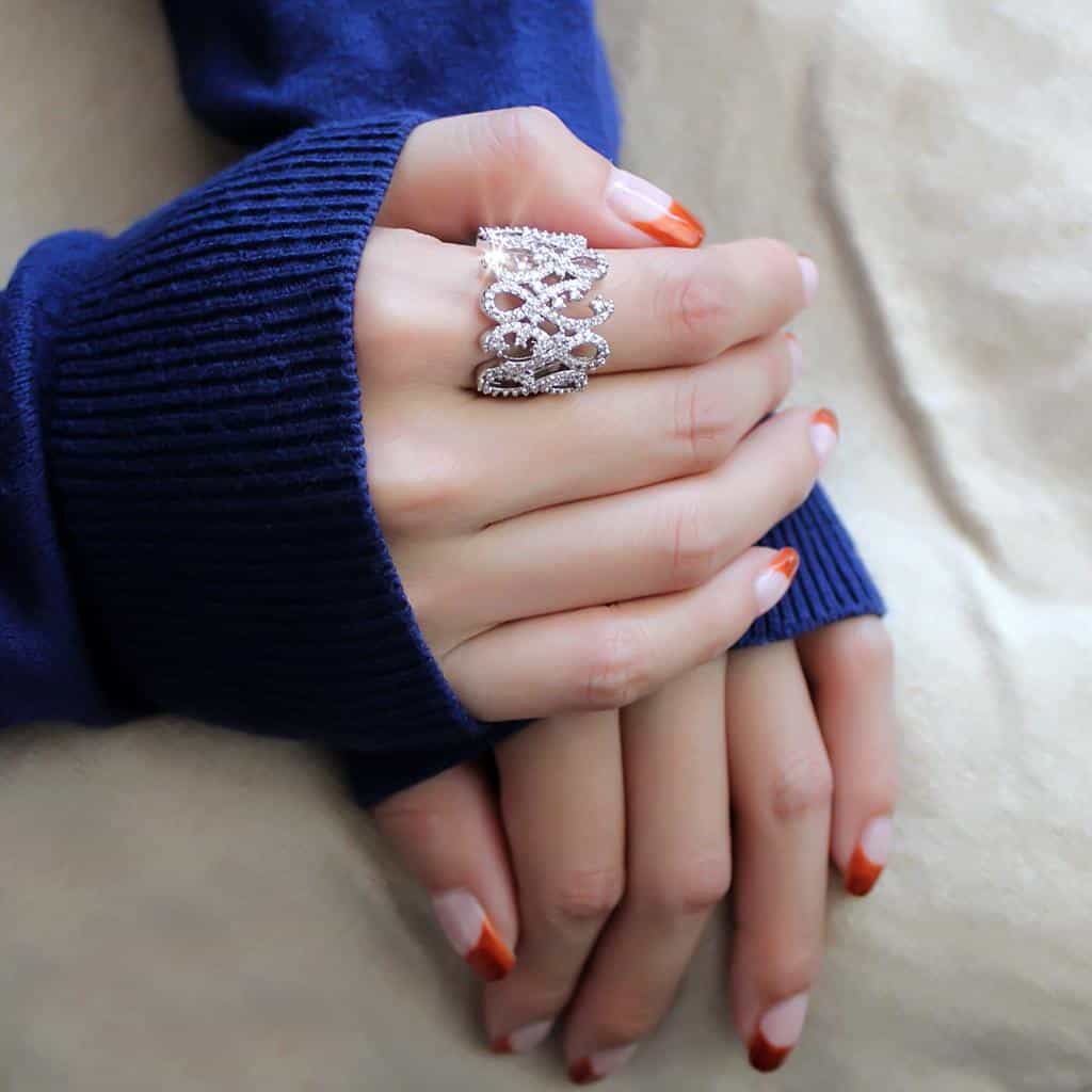 Brass CZ Pavé Open Scroll Wide Cocktail Ring view 10