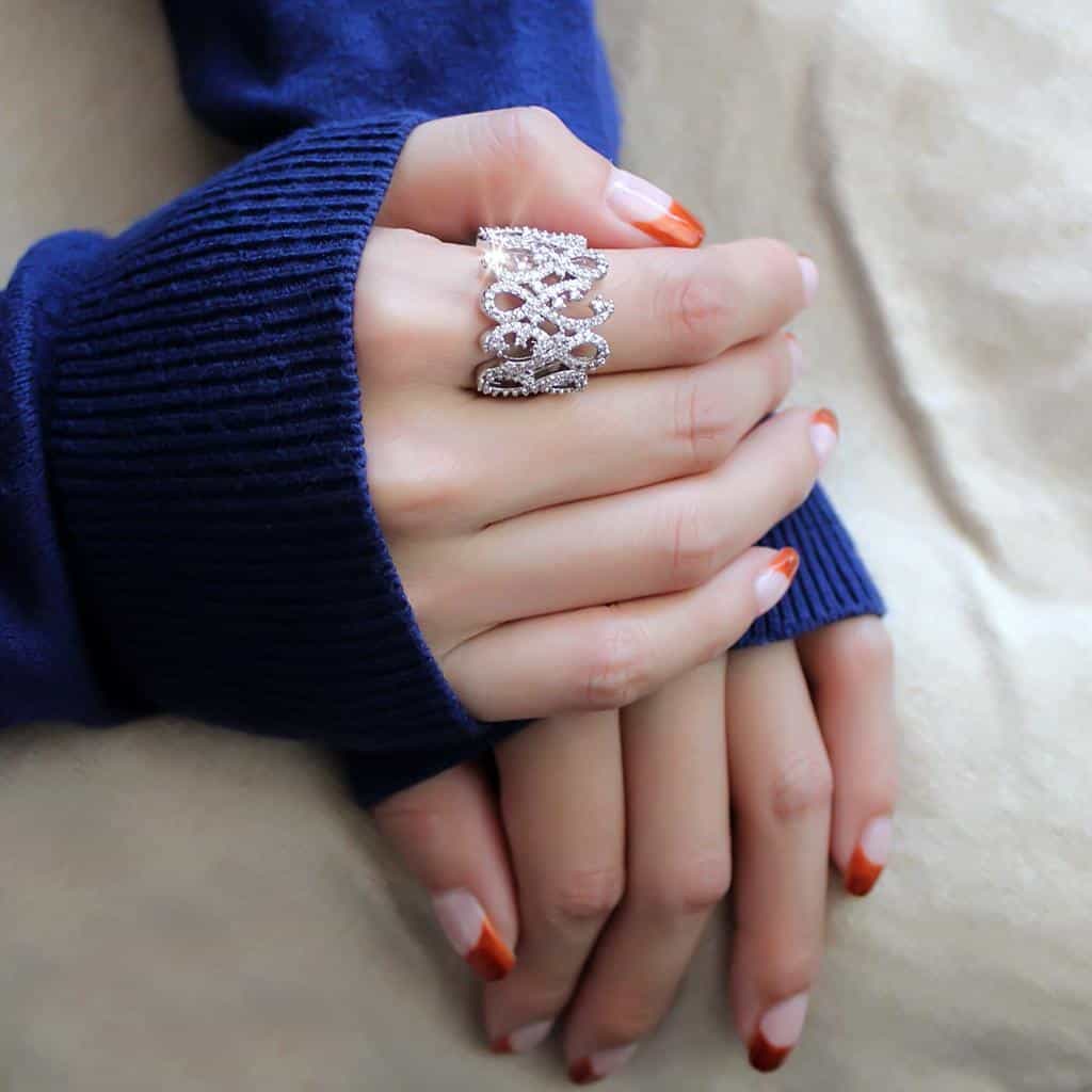 Brass CZ Pavé Open Scroll Wide Cocktail Ring view 5