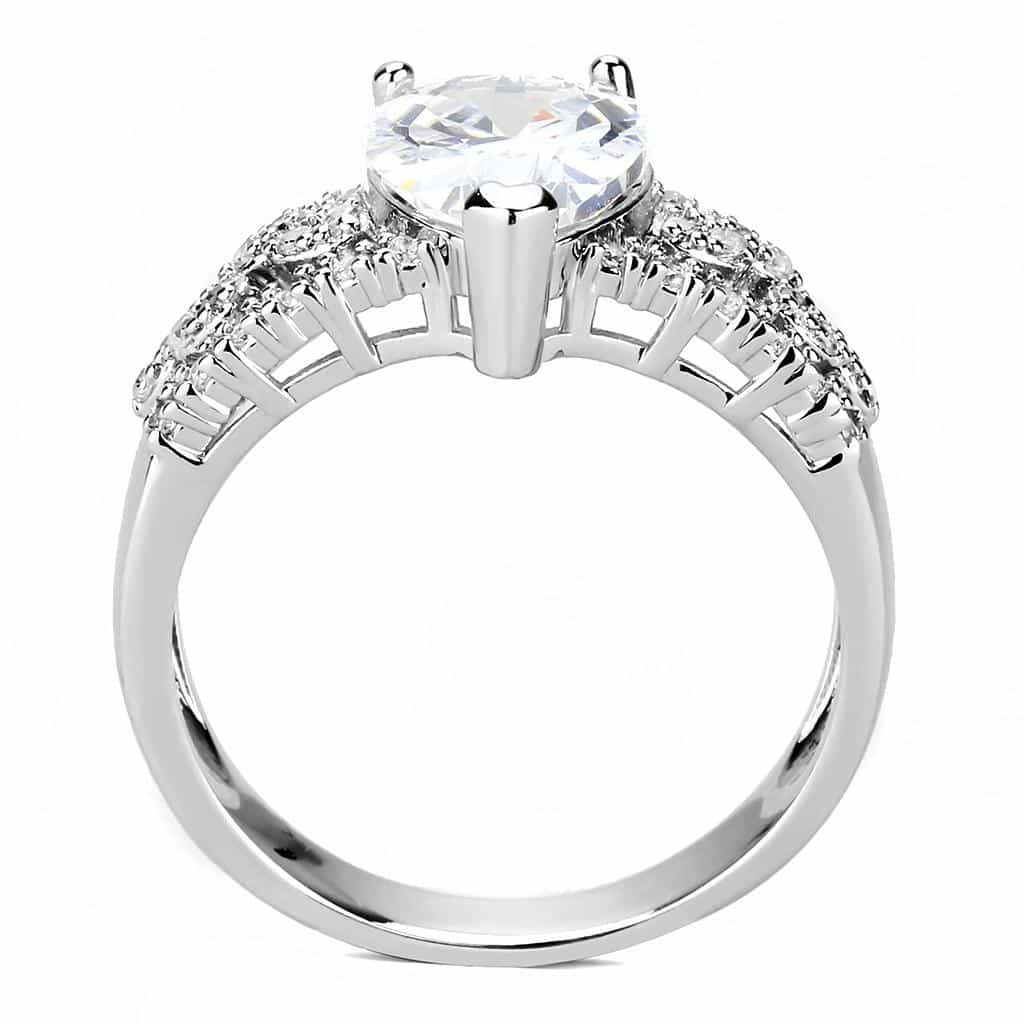 Brass CZ Oval Solitaire Wide Pavé Band Ring view 3