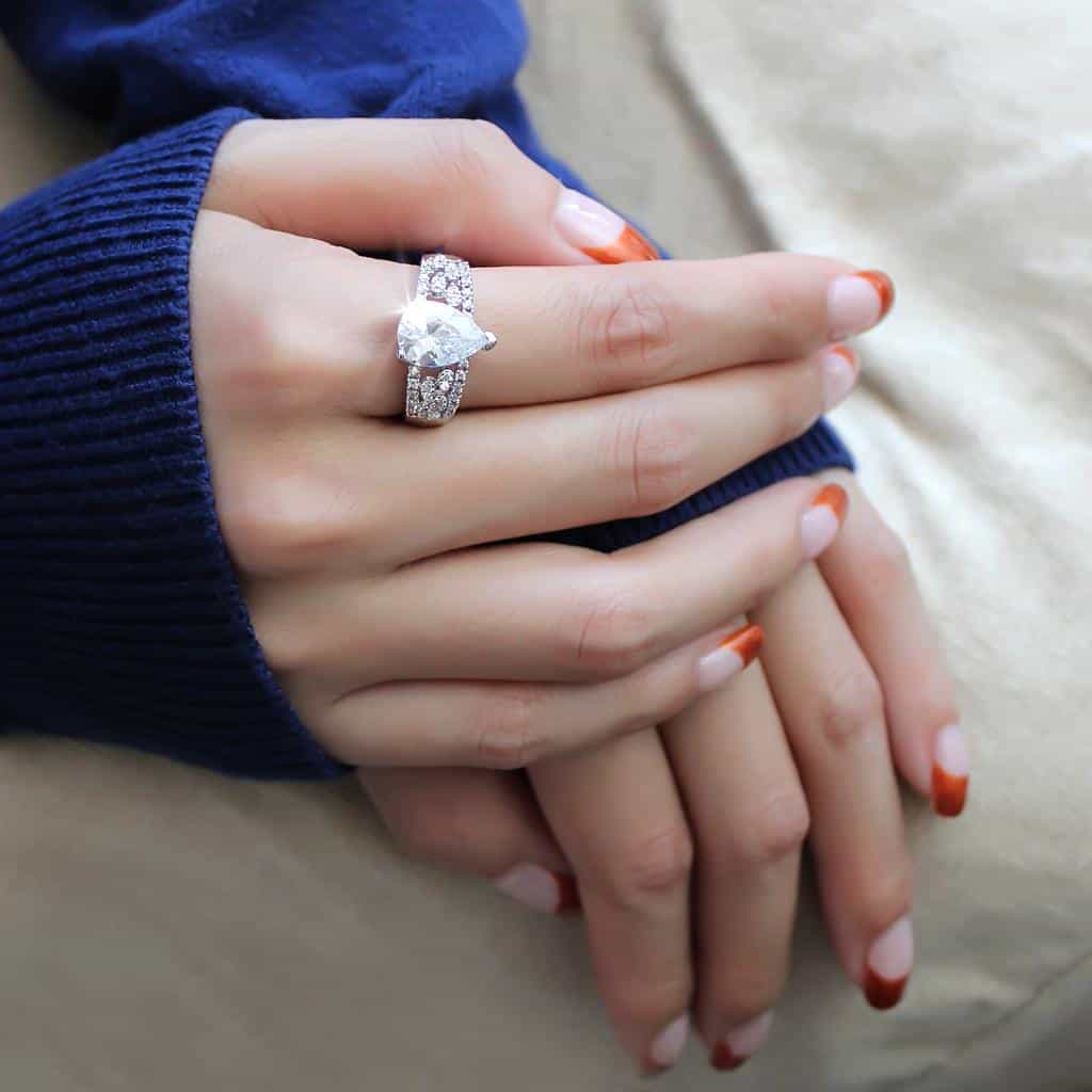 Brass CZ Oval Solitaire Wide Pavé Band Ring view 10