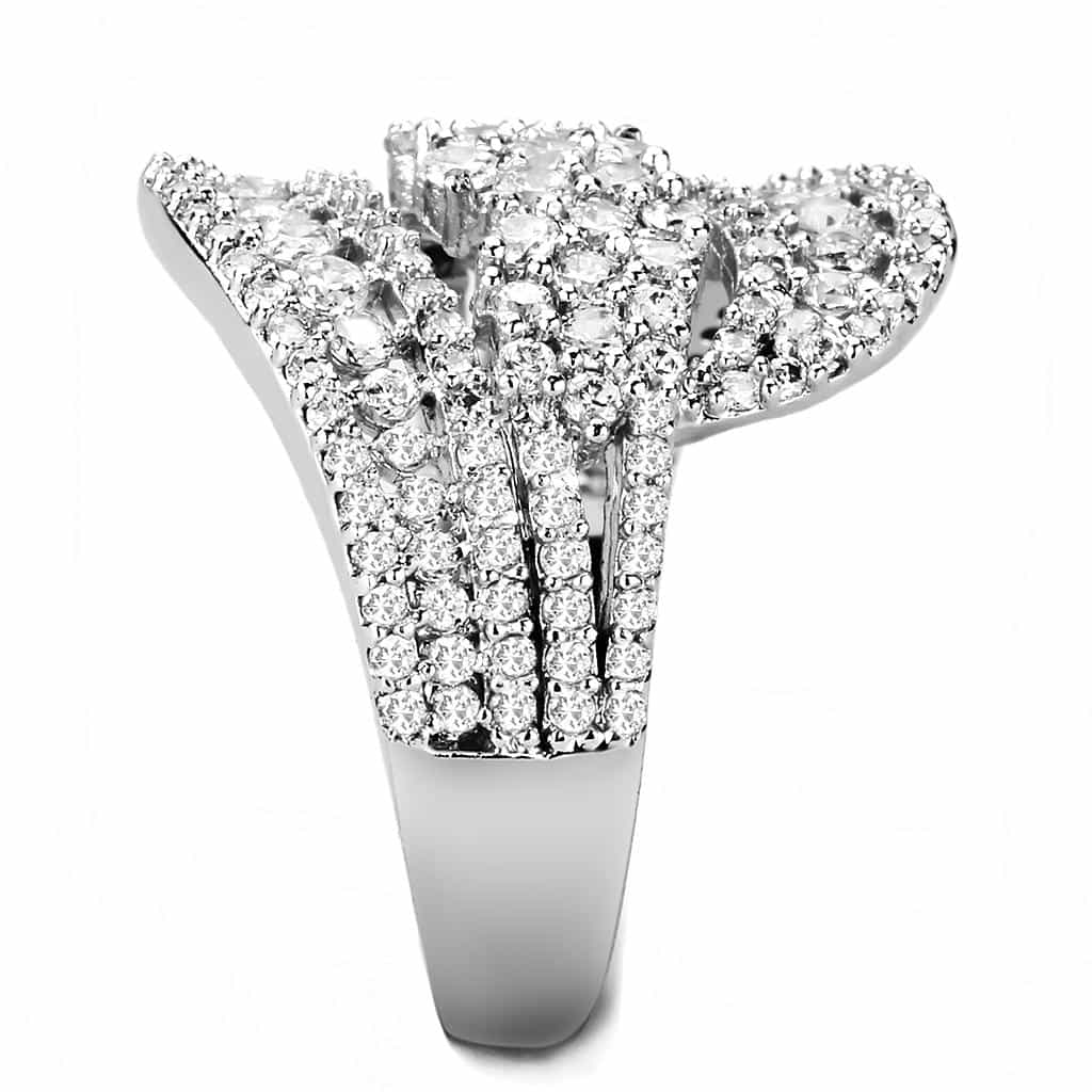 Brass CZ Multi-Row Leaf Feather Wide Ring | The Stainless Jewelry view 9
