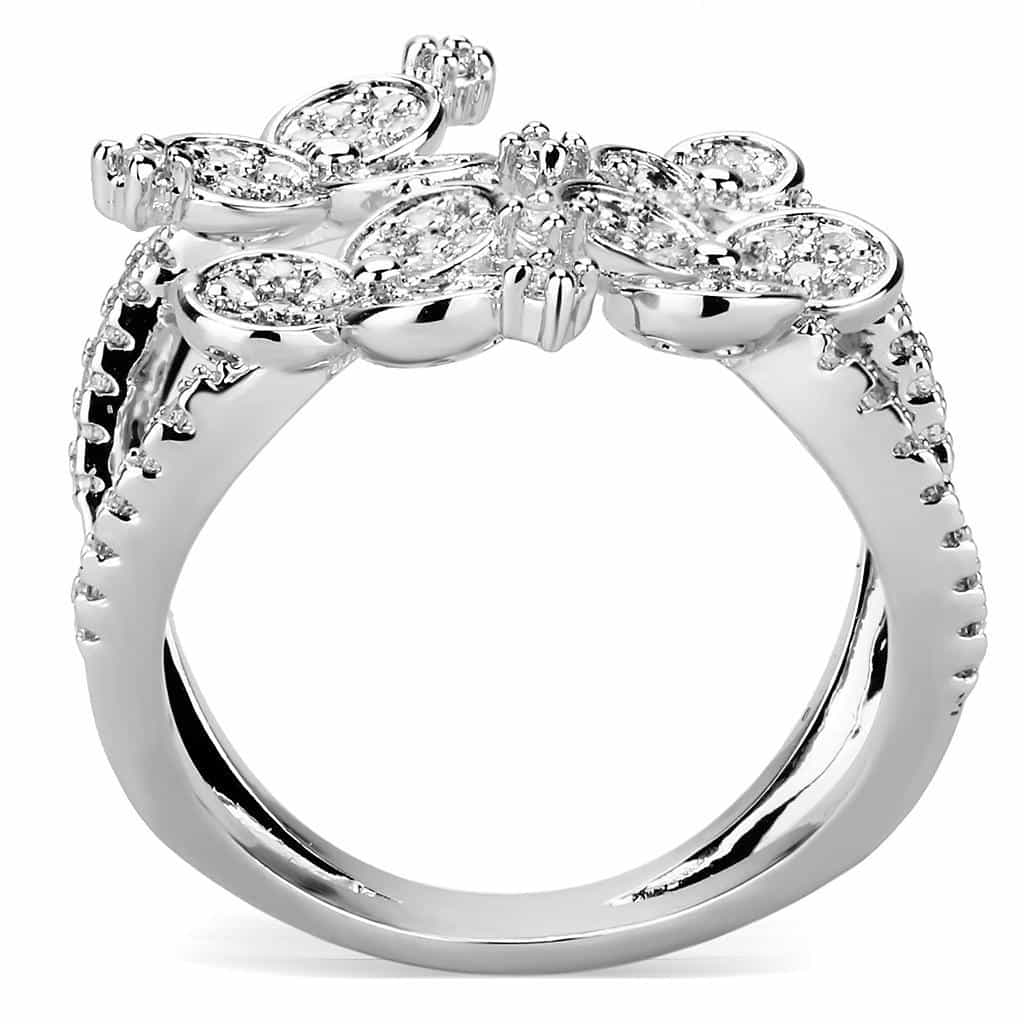 Brass CZ Bezel Disc Cluster Flower Open Ring view 3