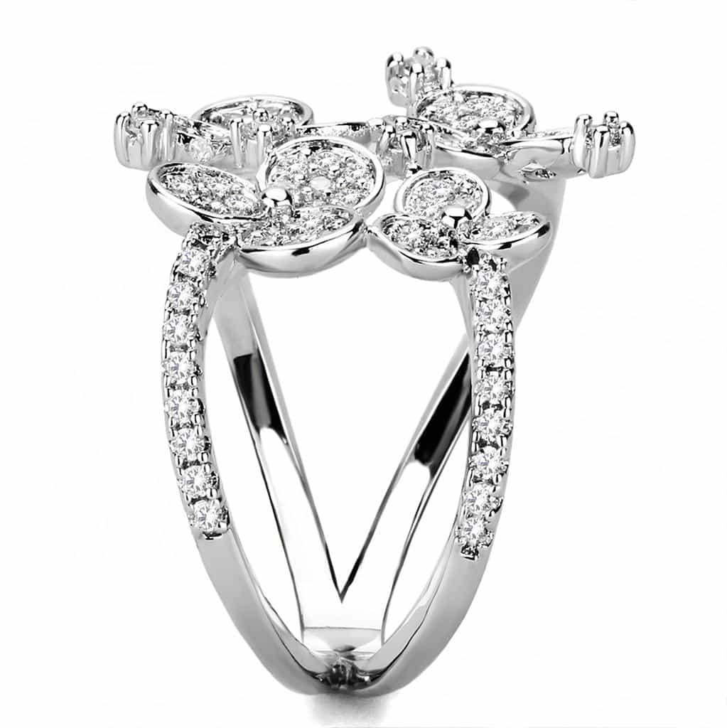 Brass CZ Bezel Disc Cluster Flower Open Ring view 9