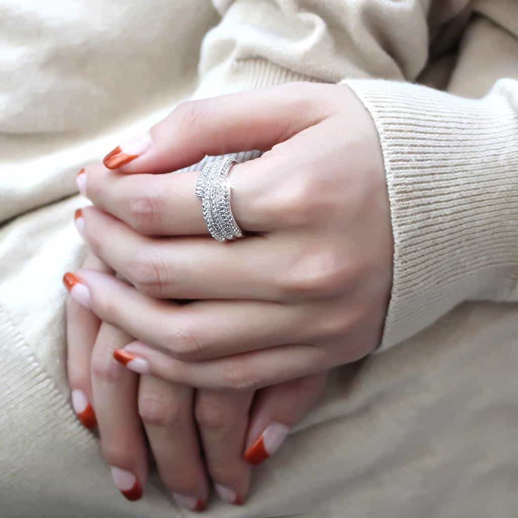 Brass CZ Multi-Row Pavé Wide Band Ring | The Stainless Jewelry view 5