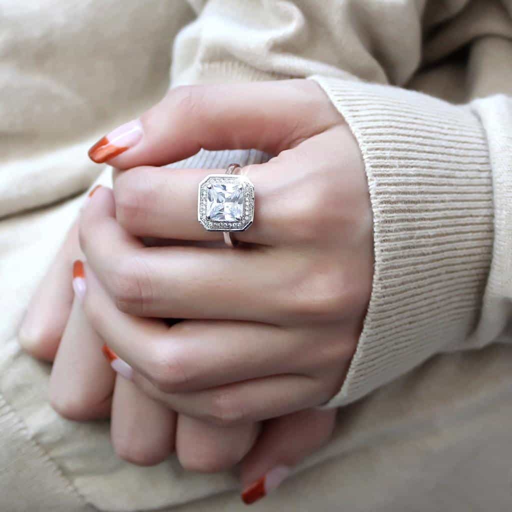 Brass CZ Princess-Cut Double Halo Wide Ring view 10